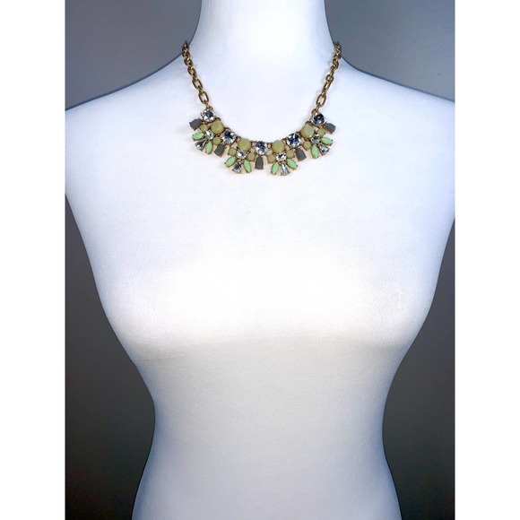J. Crew Green & Pewter Stone Crystal Cluster Statement Necklace EUC - Picture 7 of 7